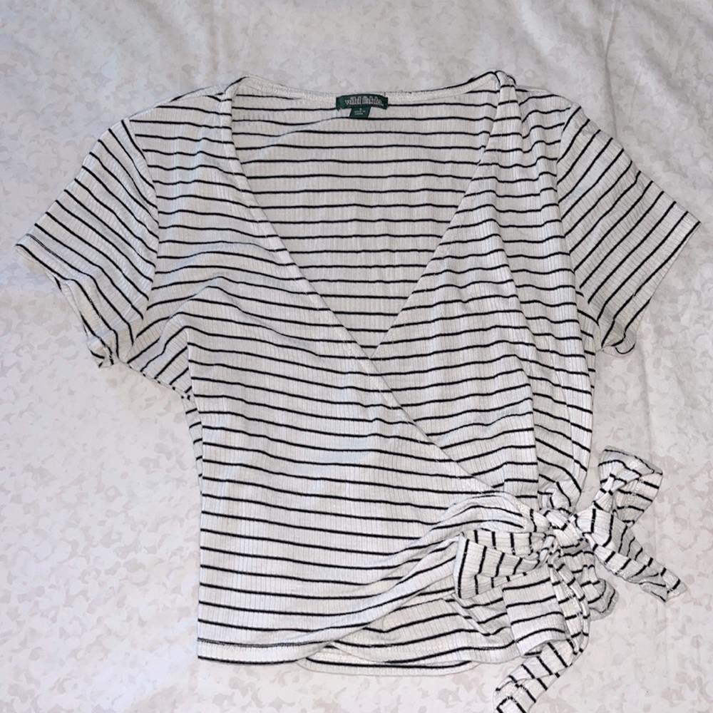 Striped Short Sleeve Wrap Top